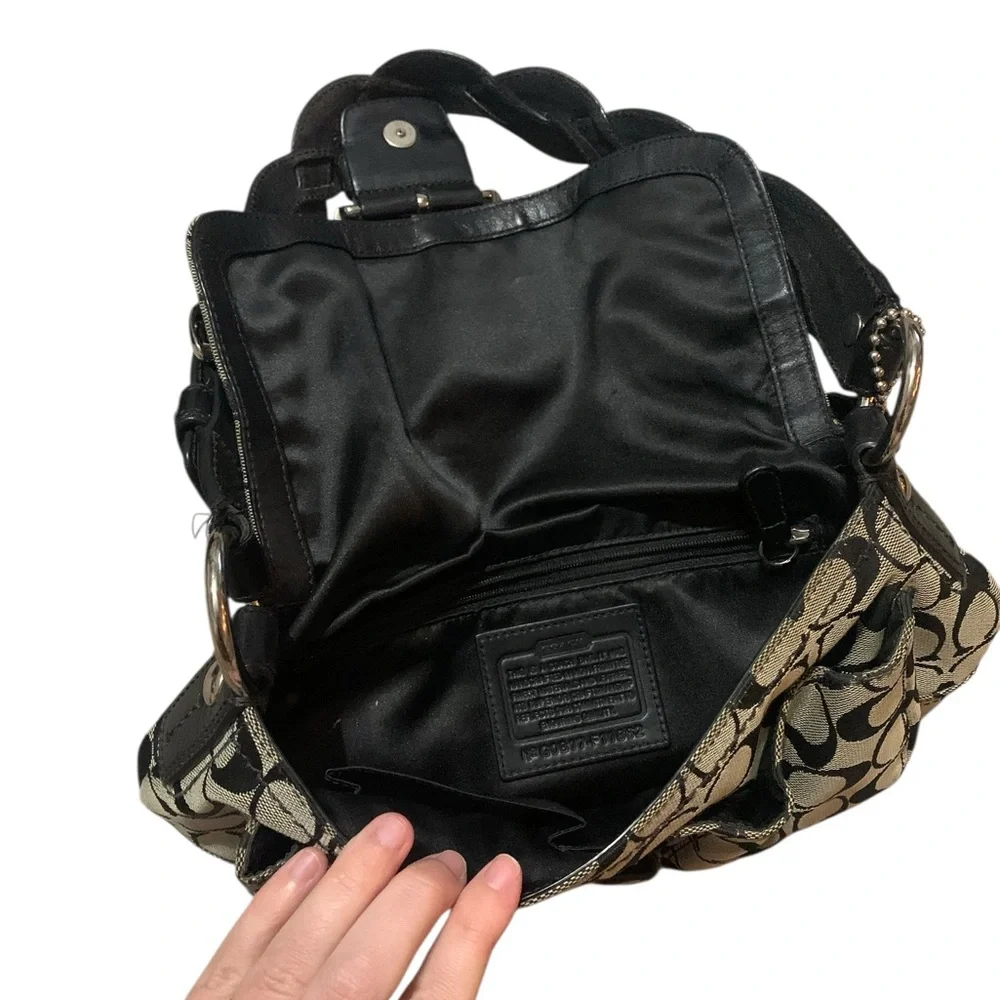 Coach Soho Signature Y2K shoulder bag in Grey with a big black buckle
